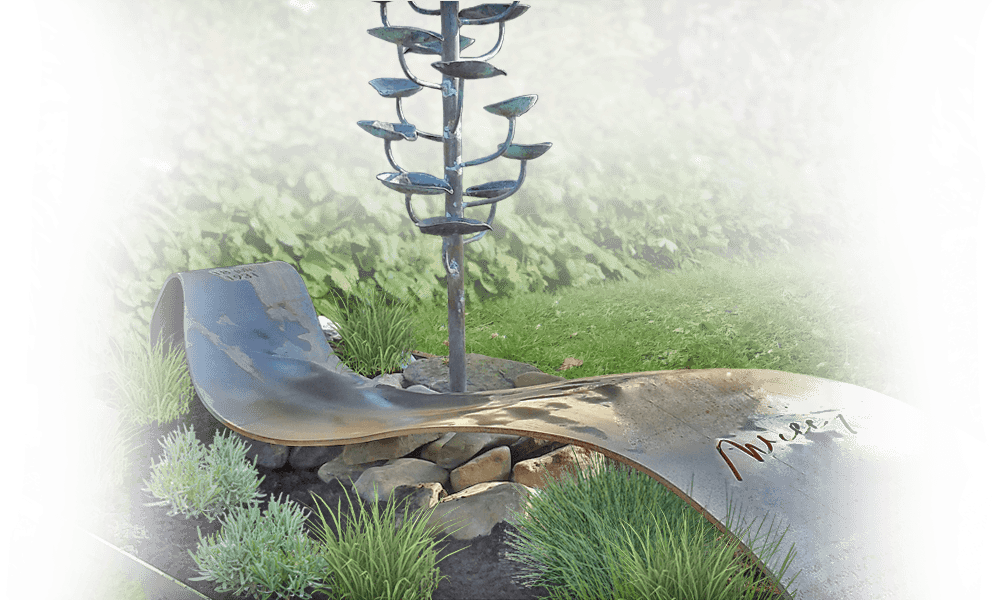 grafkunst bronzen waterboom op grafsteen cortenstaal